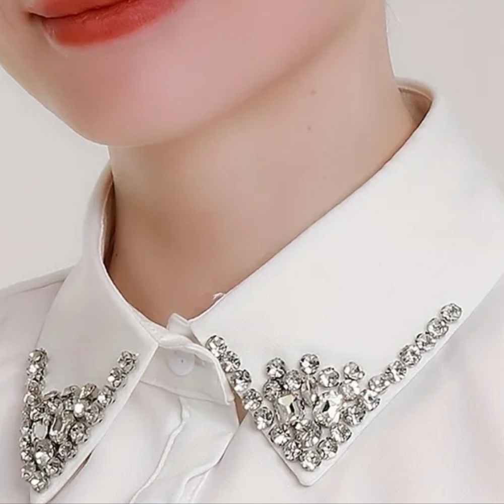 Crystal Embellished Detachable White Collar